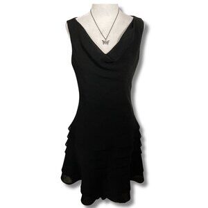 JOSEPH RIBKOFF Black sleeveless cowl neck tiered a-line dress ~ SMALL goth dress